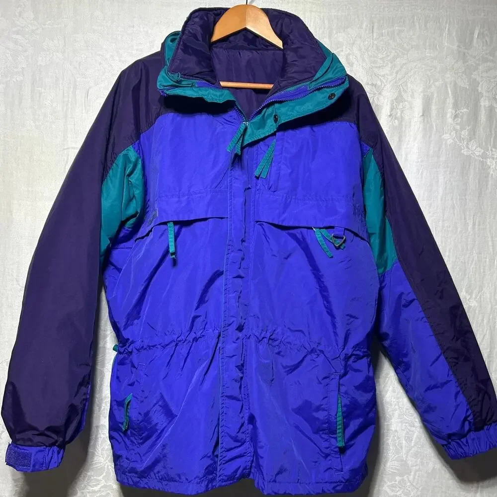 VTG Columbia Coat Large Blue Purple Gizmo Radial Sleeve Reversible Zip in Liner